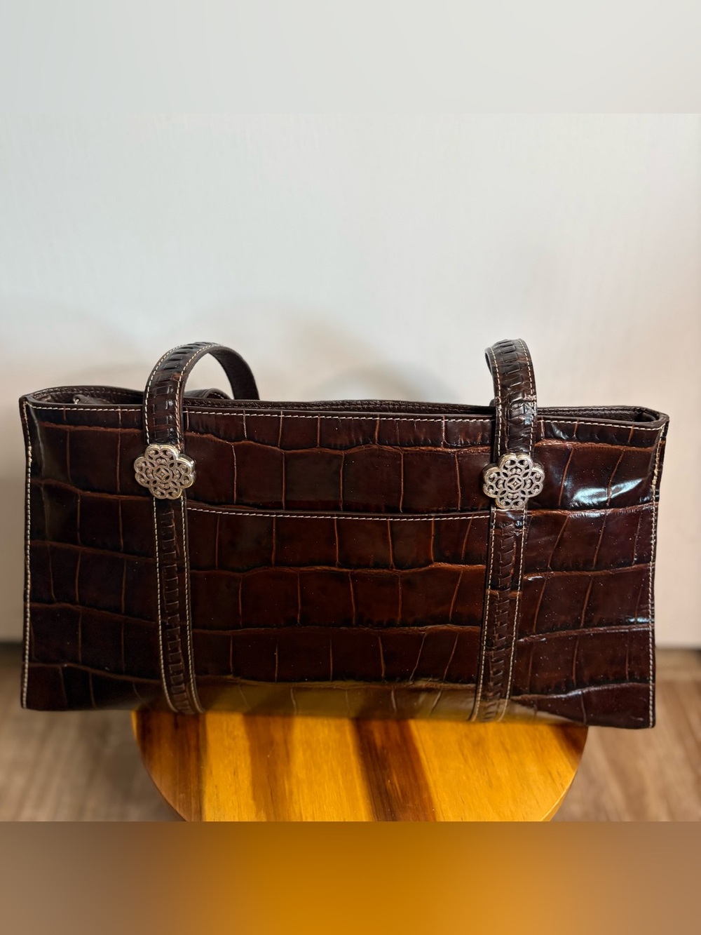 Brighton Sienna Croc Embossed Leather Shoulder Bag Luxury Preppy
